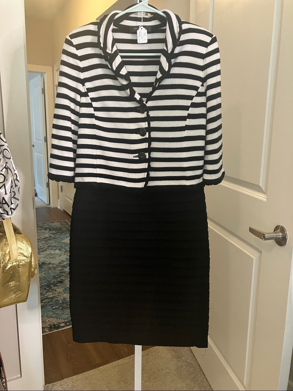 St. John Black and White Striped Knit Blazer